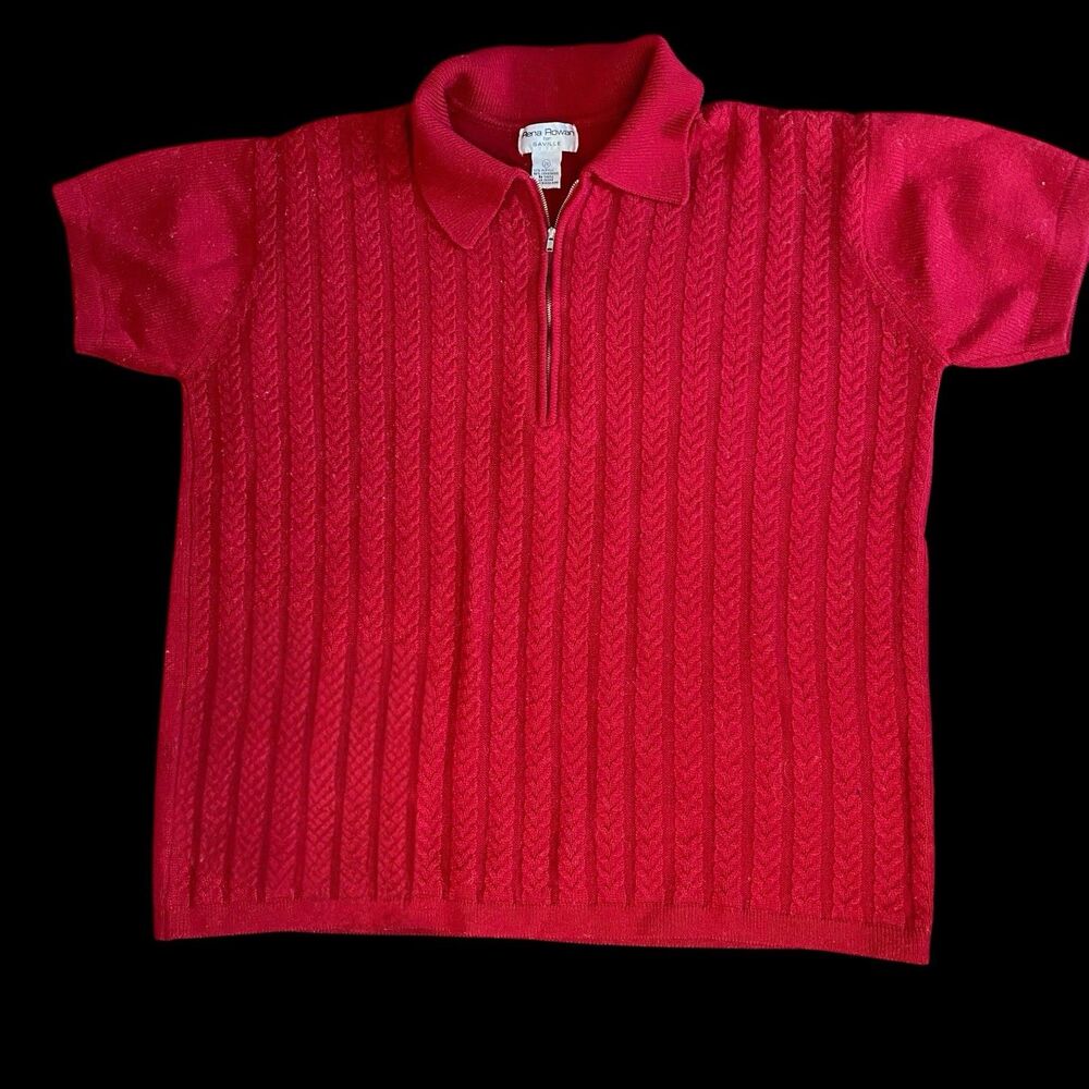 VTG Rena Rowan for Saville Lambswool Blend 1/4 Zip Cable Knit Sweater Red Sz 2X